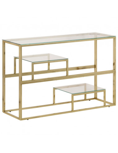 Tavolino Consolle Dorato Acciaio Inossidabile e Vetro Temperato