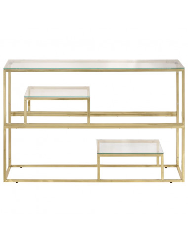 Tavolino Consolle Dorato Acciaio Inossidabile e Vetro Temperato