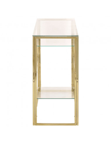 Tavolino Consolle Dorato Acciaio Inossidabile e Vetro Temperato
