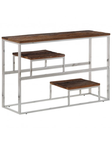 Tavolino Consolle Argento Acciaio Inossidabile e Legno Massello