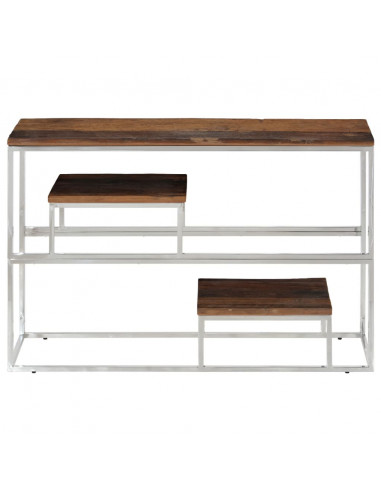 Tavolino Consolle Argento Acciaio Inossidabile e Legno Massello