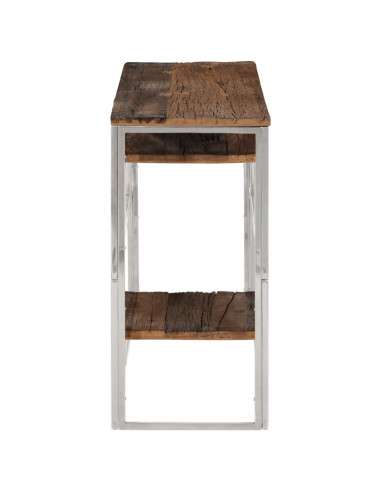 Tavolino Consolle Argento Acciaio Inossidabile e Legno Massello