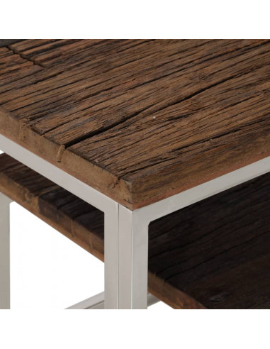 Tavolino Consolle Argento Acciaio Inossidabile e Legno Massello