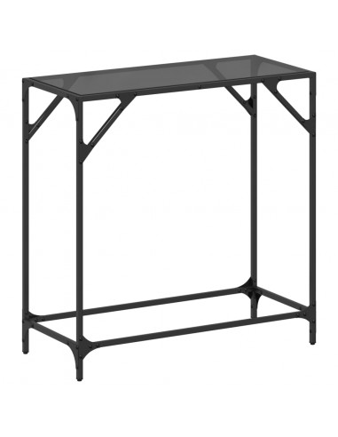 Tavolino Consolle con Piano in Vetro Nero 80x35x81cm in Acciaio