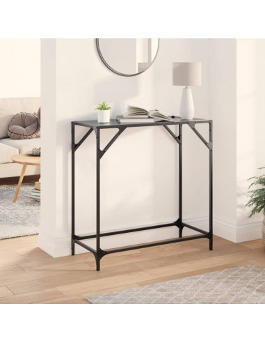 Tavolino Consolle con Piano in Vetro Nero 80x35x81cm in Acciaio
