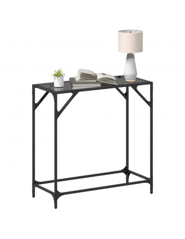 Tavolino Consolle con Piano in Vetro Nero 80x35x81cm in Acciaio