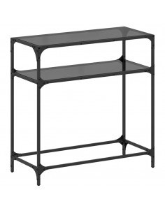 Tavolino Consolle con Piano in Vetro Nero 80x35x81cm in Acciaio 2
