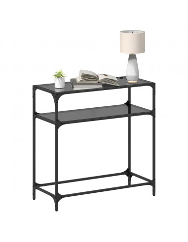 Tavolino Consolle con Piano in Vetro Nero 80x35x81cm in Acciaio
