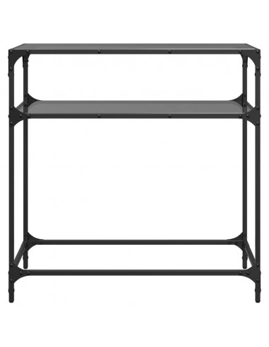 Tavolino Consolle con Piano in Vetro Nero 80x35x81cm in Acciaio