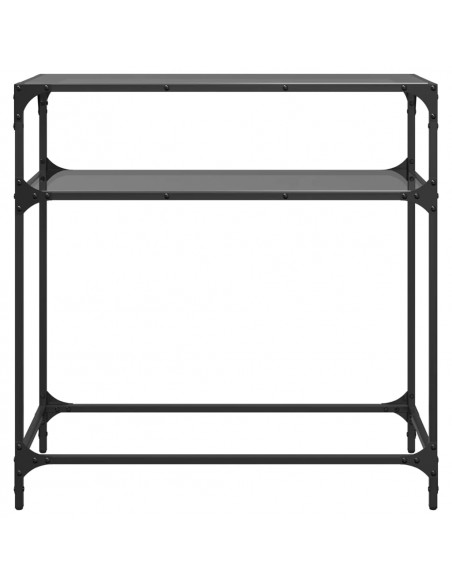 Tavolino Consolle con Piano in Vetro Nero 80x35x81cm in Acciaio