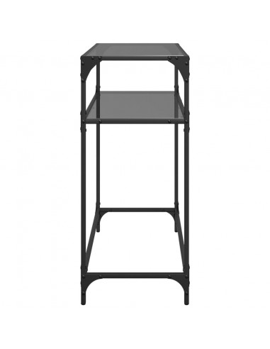 Tavolino Consolle con Piano in Vetro Nero 80x35x81cm in Acciaio