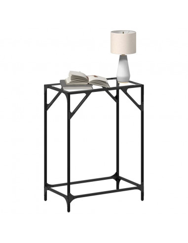 Tavolino Consolle Piano Vetro Trasparente 60x35x81cm in Acciaio