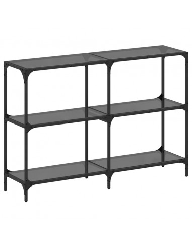 Tavolino Consolle con Piano in Vetro Nero 118,5x30x81cm Acciaio