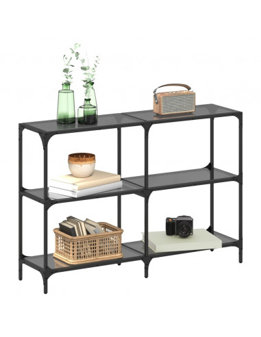 Tavolino Consolle con Piano in Vetro Nero 118,5x30x81cm Acciaio