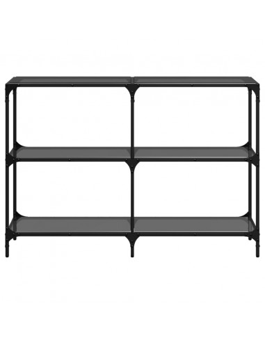 Tavolino Consolle con Piano in Vetro Nero 118,5x30x81cm Acciaio