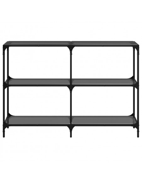Tavolino Consolle con Piano in Vetro Nero 118,5x30x81cm Acciaio