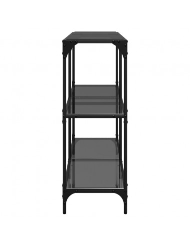 Tavolino Consolle con Piano in Vetro Nero 118,5x30x81cm Acciaio