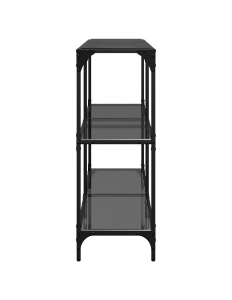 Tavolino Consolle con Piano in Vetro Nero 118,5x30x81cm Acciaio