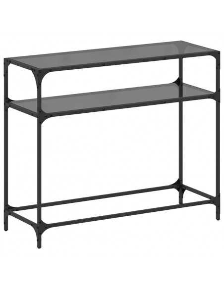 Tavolino Consolle con Piano in Vetro Nero 98x35x81cm in Acciaio