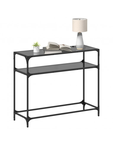 Tavolino Consolle con Piano in Vetro Nero 98x35x81cm in Acciaio