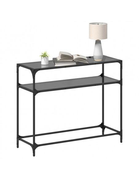 Tavolino Consolle con Piano in Vetro Nero 98x35x81cm in Acciaio