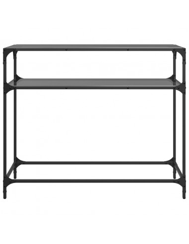 Tavolino Consolle con Piano in Vetro Nero 98x35x81cm in Acciaio