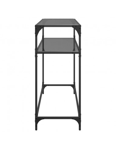 Tavolino Consolle con Piano in Vetro Nero 98x35x81cm in Acciaio