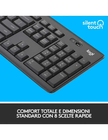 Logitech MK295 Kit Mouse e Tastiera Wireless – Tecnologia SilentTouch, Tastierino Numerico, Tasti Scelta Rapida, Tracciamento 