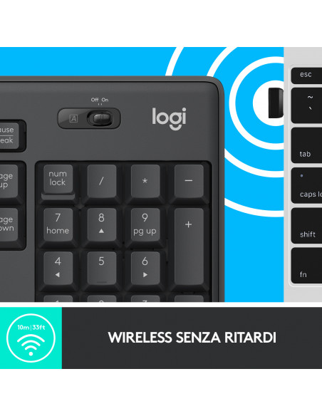 Logitech MK295 Kit Mouse e Tastiera Wireless – Tecnologia SilentTouch, Tastierino Numerico, Tasti Scelta Rapida, Tracciamento 