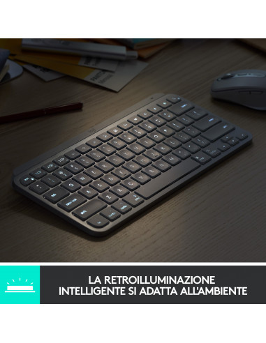 Logitech MX Keys Mini Tastiera Illuminata Wireless, Minimal, Compatta, Bluetooth, Retroilluminata, USB-C, Compatibile con Apple 