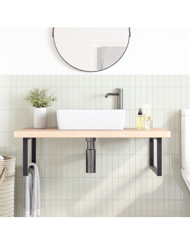 Ripiano a Parete per Lavabo in Acciaio e Massello di Rovere