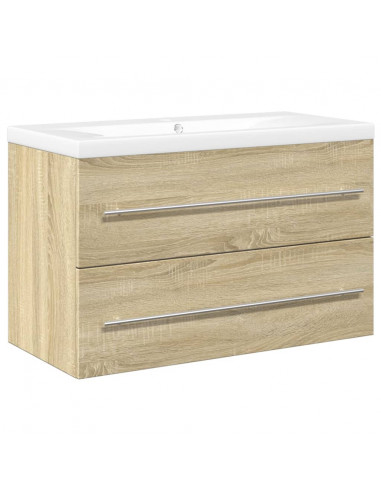 Set Mobili da Bagno 2 pz Rovere Sonoma in Legno Multistrato