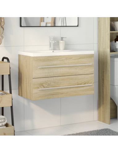 Set Mobili da Bagno 2 pz Rovere Sonoma in Legno Multistrato