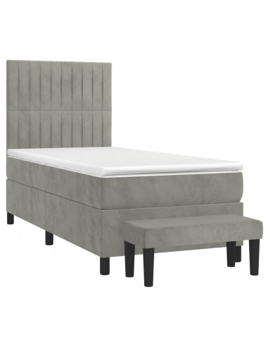 Giroletto a Molle con Materasso Grigio Chiaro 90x190 cm Velluto