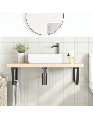 Ripiano a Parete per Lavabo in Acciaio e Massello di Rovere