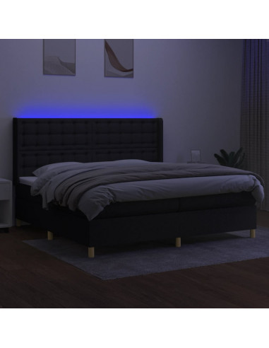 Letto a Molle Materasso e LED Nero 200x200cm in Tessuto