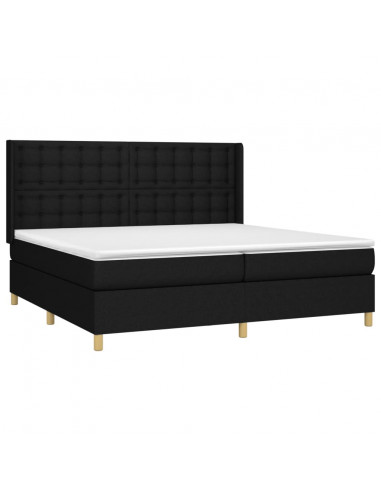 Letto a Molle Materasso e LED Nero 200x200cm in Tessuto