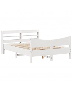 Giroletto con Testiera Bianco 120x190 cm Legno Massello di Pino 2