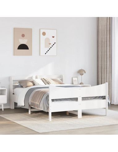 Giroletto con Testiera Bianco 120x190 cm Legno Massello di Pino