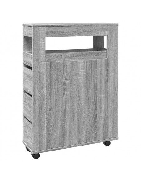 Mobile da Bagno Stretto con Ruote Grigio Sonoma in Truciolato