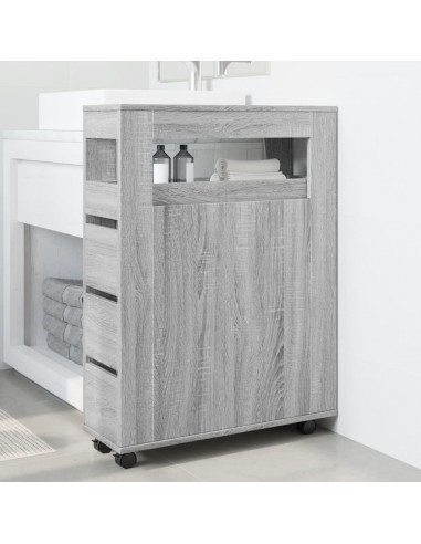 Mobile da Bagno Stretto con Ruote Grigio Sonoma in Truciolato