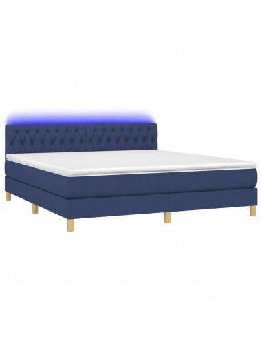 Letto a Molle con Materasso e LED Blu 160x200 cm in Tessuto