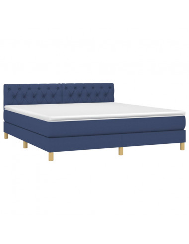 Letto a Molle con Materasso e LED Blu 160x200 cm in Tessuto