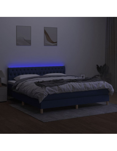 Letto a Molle con Materasso e LED Blu 160x200 cm in Tessuto