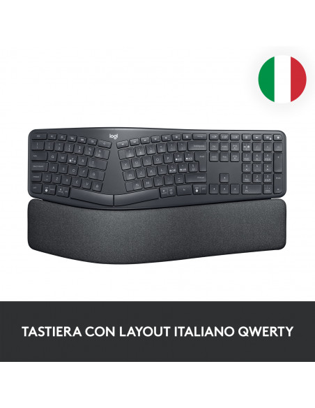 Logitech ERGO K860 Wireless Split Keyboard - Tastiera Ergonomica Wireless, Poggiapolsi, Connettività Bluetooth e USB, Compatibi
