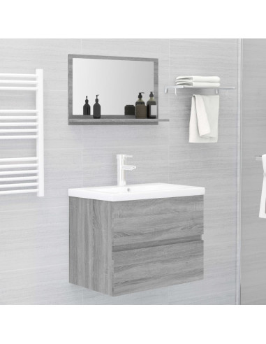 Specchio da Bagno Grigio Sonoma 60x10,5x37 cm Legno Multistrato