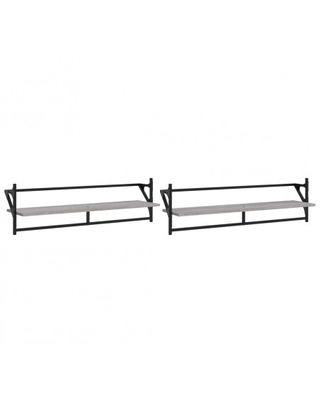 Mensole a Parete con Aste 2pz Grigio Sonoma 100x25x30 cm
