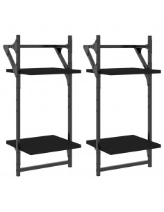 Mensole da Parete 2 Livelli con Aste 2 pz Nere 30x25x65 cm 2