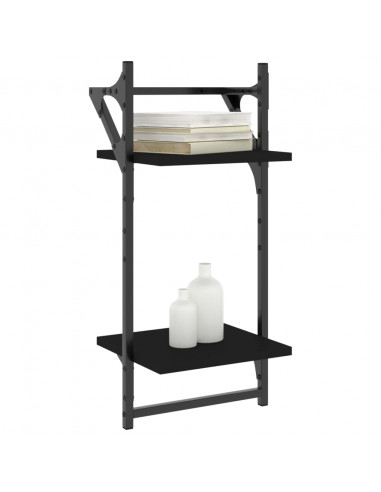 Mensole da Parete 2 Livelli con Aste 2 pz Nere 30x25x65 cm