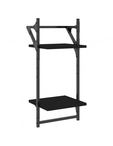 Mensole da Parete 2 Livelli con Aste 2 pz Nere 30x25x65 cm